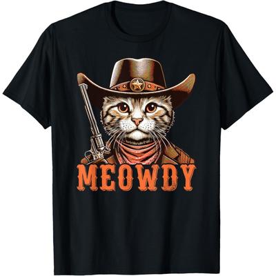 Meowdy Funny Country Side Cat Hat Vintage Cowboy Cat T-Shirt(8)