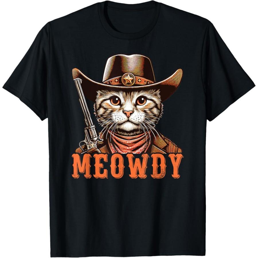 Meowdy Funny Country Side Cat Hat Vintage Cowboy Cat T-Shirt XXXXXL чёрный