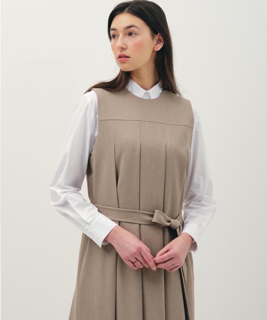 Jun By Jun K Belted Pleated Dress_Sand Beige