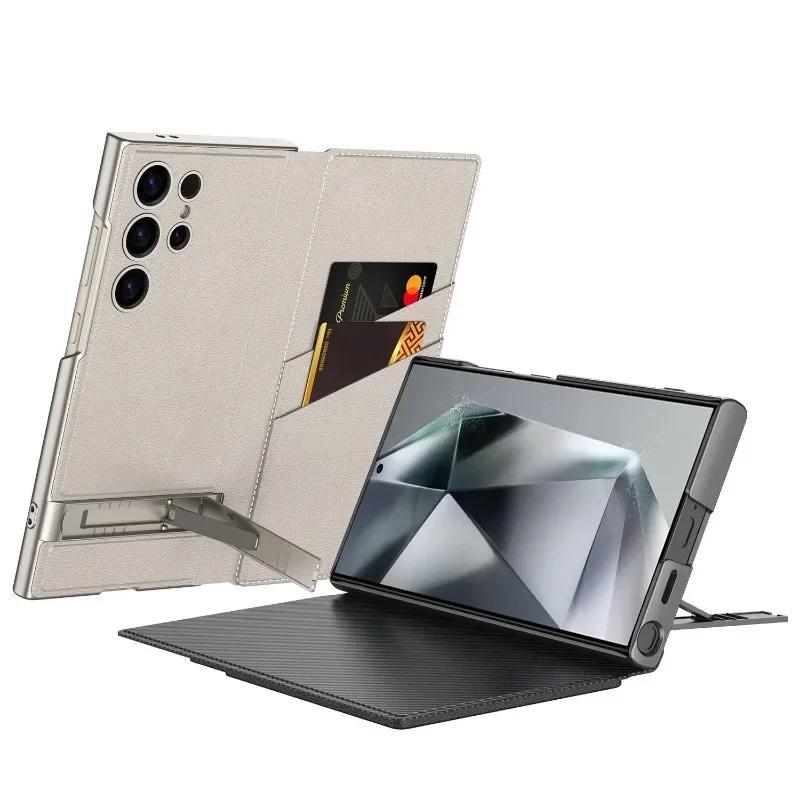 Flip Leather S24 Ultra Carbon Fiber Pattern Phone Case for Samsung Galaxy S24 Ultra Rack Card Holder Shockproof Protective Cover