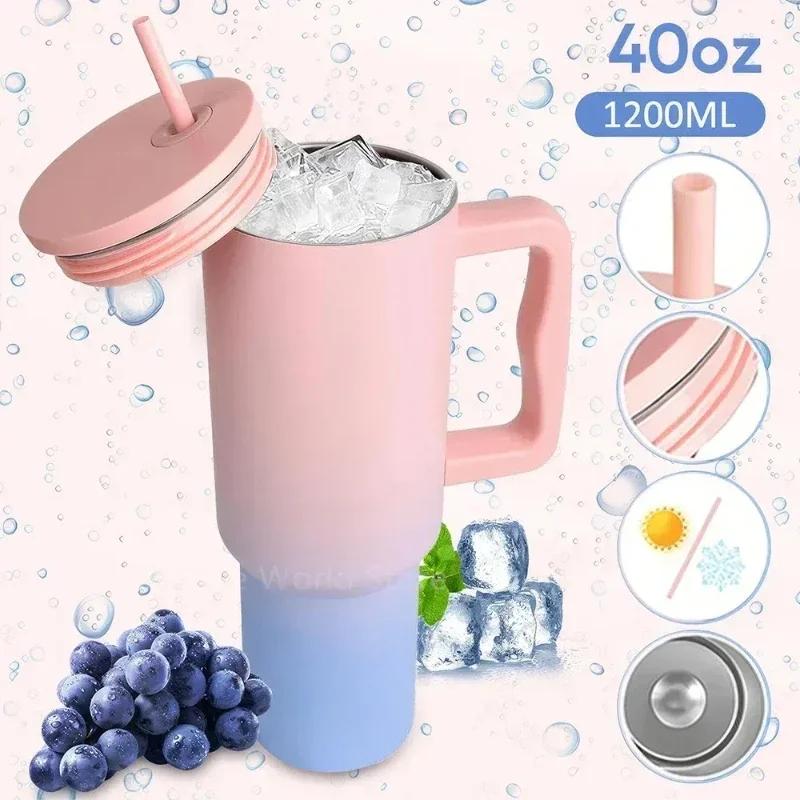 40oz Stainless Steel Vacuum Thermos Tumbler - Leak-Proof Mug with Handle Lid & Straw Keep Cold/Hot for Travel Car Coffee Drinks