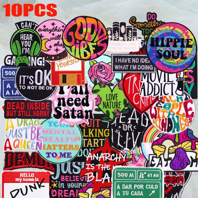 

10 /20 /30 /40 /50pcs Random Colorful Letter Slogan Patch Embroidered Patches For Clothes Cartoon Patch Iron On Patches Clothing Diy