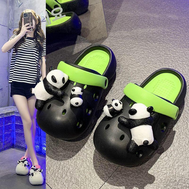 2025 new beach non-slip heightening bag head cool slippers women's tide couple thick-soled hole shoes women's summer wear