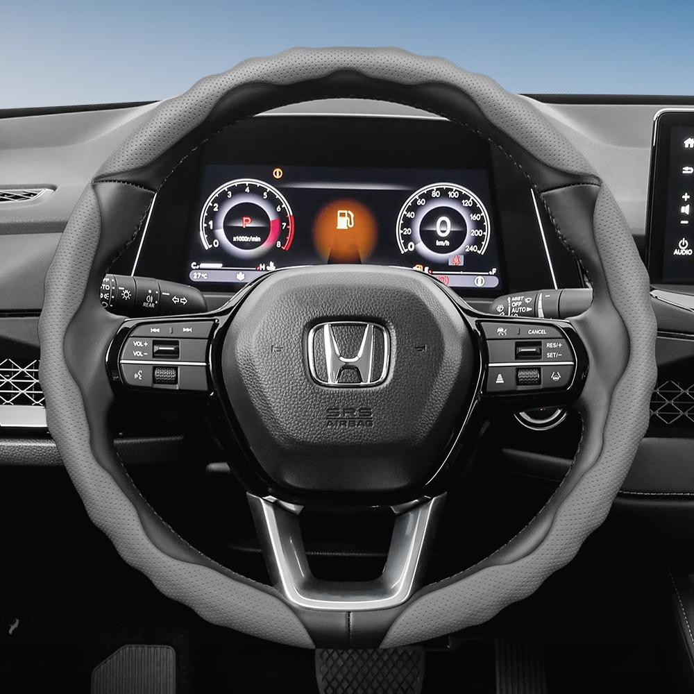 Steering Wheel Cover Suitable for Honda, Wave-Shaped Sporty Design, Breathable Leather, Segmented Design, Non-Slip, Sweat-Abs Cr-V Fit Jazz Hr-