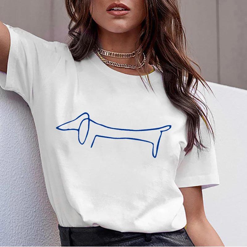 Dachshund Pug Teckel Cute Dog T-shirt Women Kawaii Harajuku Tops Female Summer Aesthetic Clothes Ropa XS-4XL Mujer