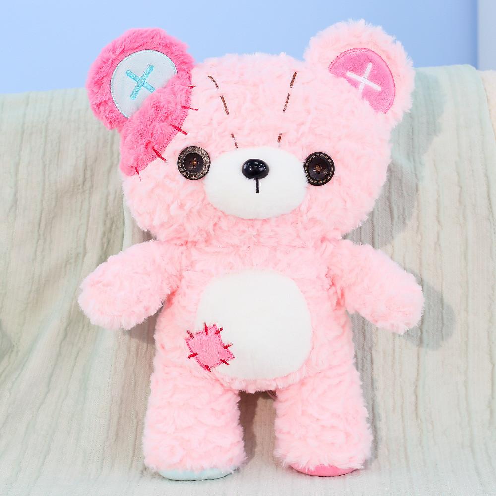 Plush Bear Soft Toy With Button Patches For Kids And Gift Giving