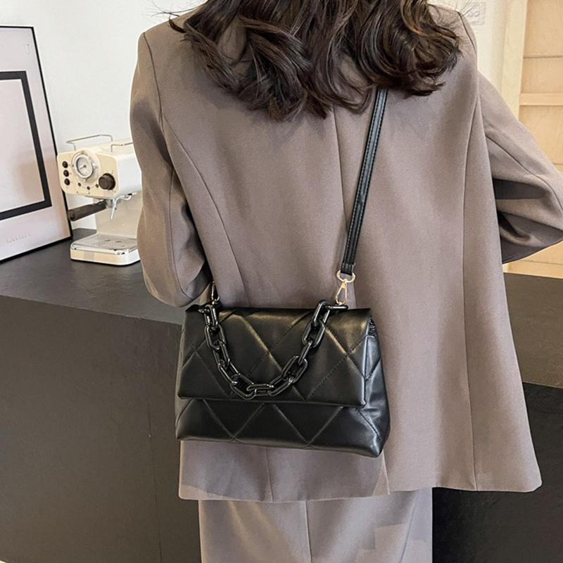 Soft PU Leather Crossbody Bags for Women Embroidery Thread Flap Bag Luxury Brand Trending Chain Shoulder Handbags Purse