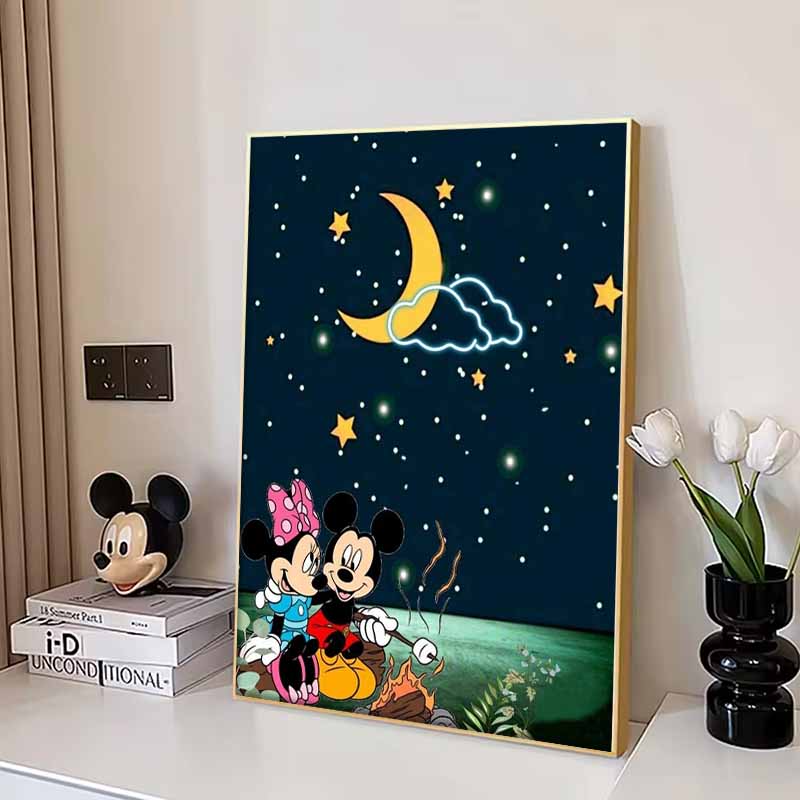 Disney Cartoon Diamond Painting Mickey and Minnie Moonlit Campfire Camping Healing Illustration 5D DIY Art CrossStitchKitMosaicEmbroideryHomeDecorGift