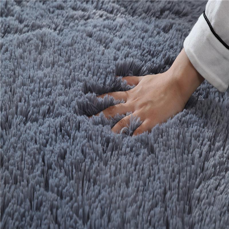 Long Pile Silk Wool Carpet - Full Coverage Bedroom and Living Room Rug, Solid Color
