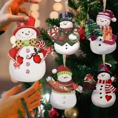 12Pcs Wooden Christmas Snowman Pendant DIY Santa Hanging Pendants New Xmas Tree Charm
