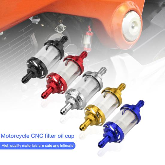 Synligt Genomskinligt Bränslefilter i Glas med Förtjockad 5/16-tums Bränsleslang Och Slangklämmor Universellt Oljefilterkit för Motorcyklar Gräsklippare Småmotorer