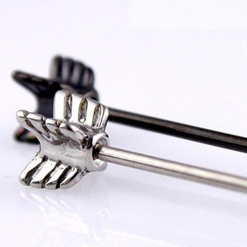 Screw Silver Industrial  Barbell Stainless Steel Black Ear Cartilage Arrow Piercing Stud Earring