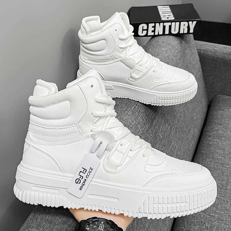 White Sneakers Men Men's Autumn Sneakers High Boots Men's Casual Shoes All-match Wear-resistant High-top White Shoes Loafers