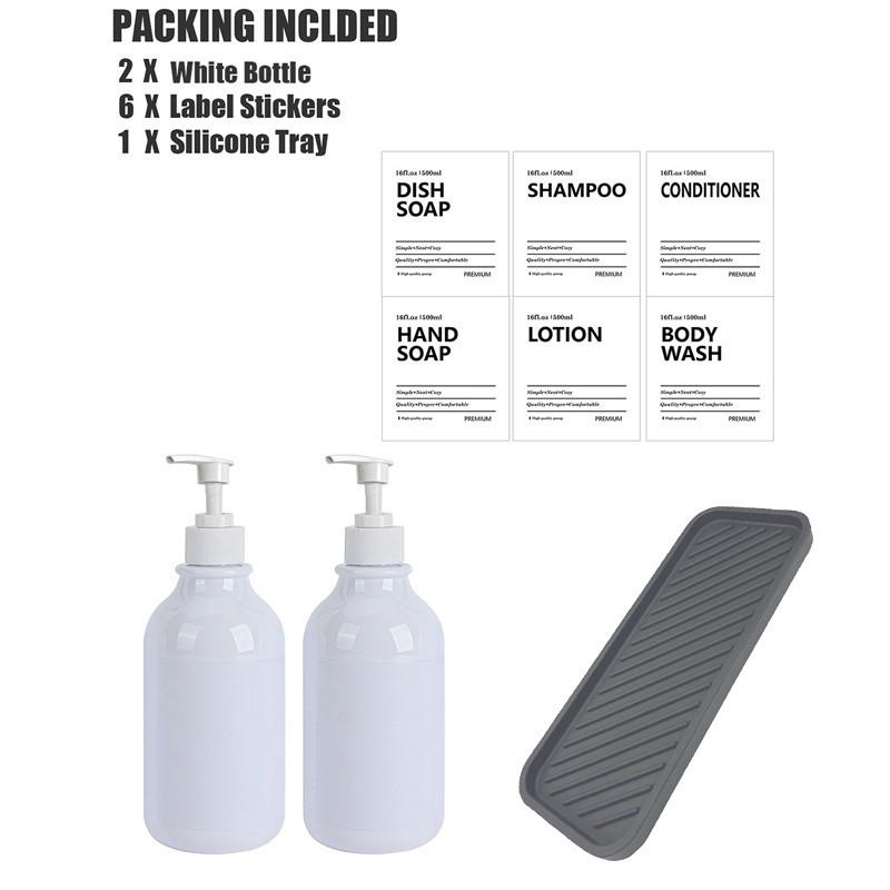 Sticlă albă de loțiune de 500 ml pentru sticle de săpun de duș cu montare pe perete cu etichete Dozatoare de spălat corporal pentru chiuveta de bucătărie de baie