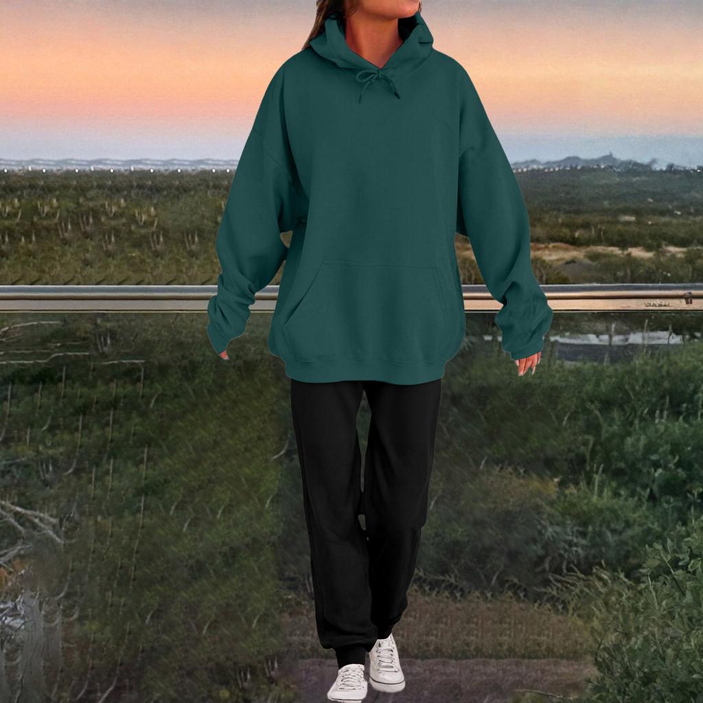 Women's Fashion Casual Solid Color Loose Hooded Sweatshirt Suit