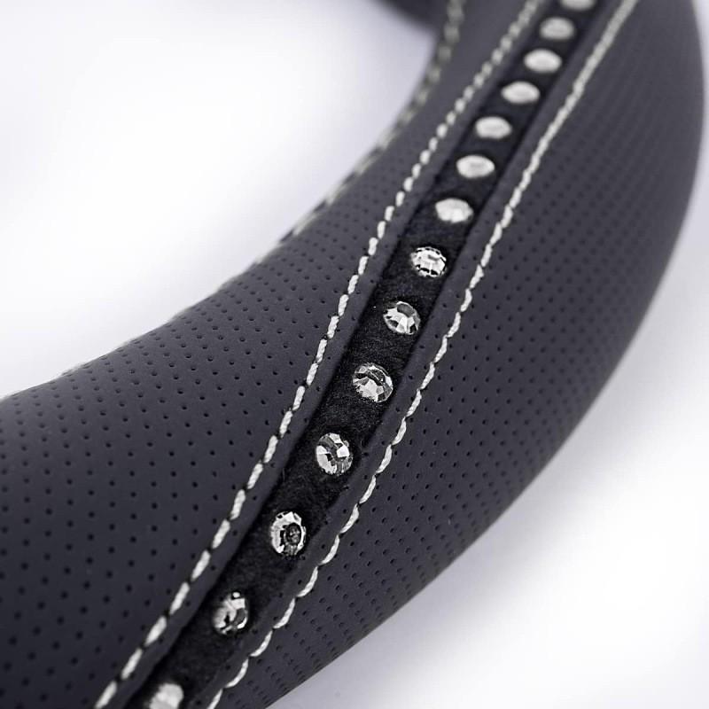 Universal Crystal Rhinestone Leather Steering Wheel Cover Car SUV Truck - Non-Slip Handmade Fashion Accessory