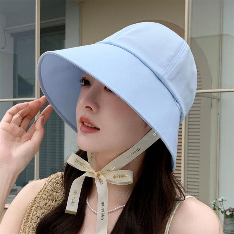Can Tie Ponytail Bucket Hat Versatile Sunscreen Sun Hat Wholesale Spring and Summer Big Head Circumference Hat Women's Bucket Hat