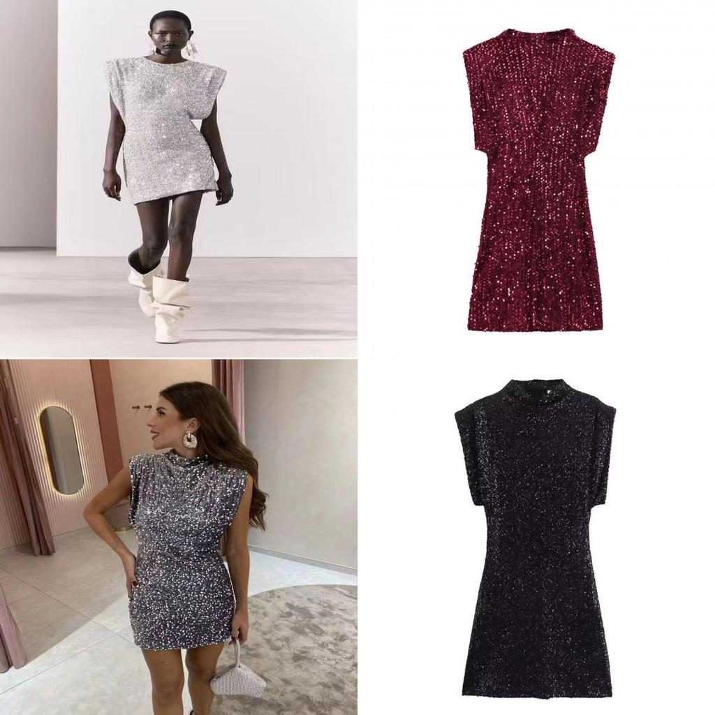 Sequin Dress For Women With High Waist Short Skirt For Winter Party Wear