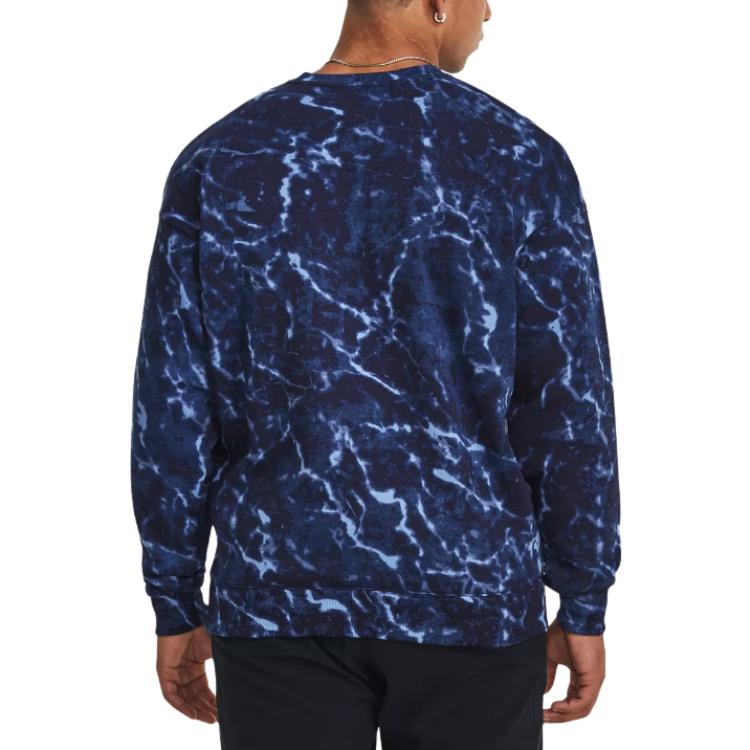Under Armour Project Rock Rival Printed Fleece Crew Sweatshirt Men Sweatshirts Midnight-Deep-Blue 1380119-410