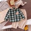 Boys Long Sleeve Plaid Hooded Shirt Pants Set Toddlers 3-8 Years Fall Casual Outfit