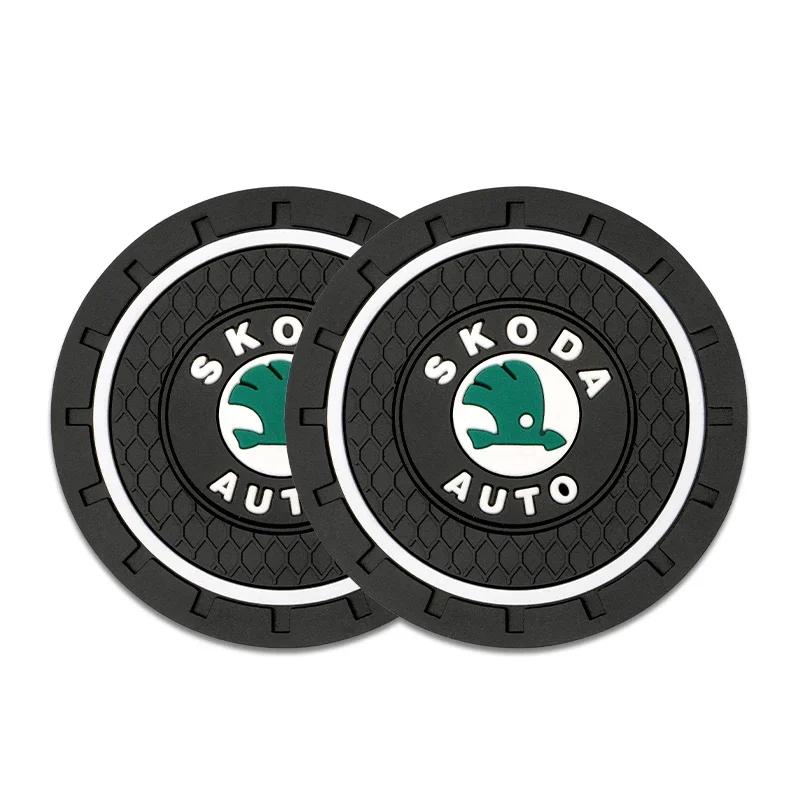 

Car Sticker 2025 New Carbon Fiber Leather Coaster Car Water Cup Pads Cushion For Skoda Virs Fabia Octavia 3 Kamiq Karoq Kodiaq R cup pad