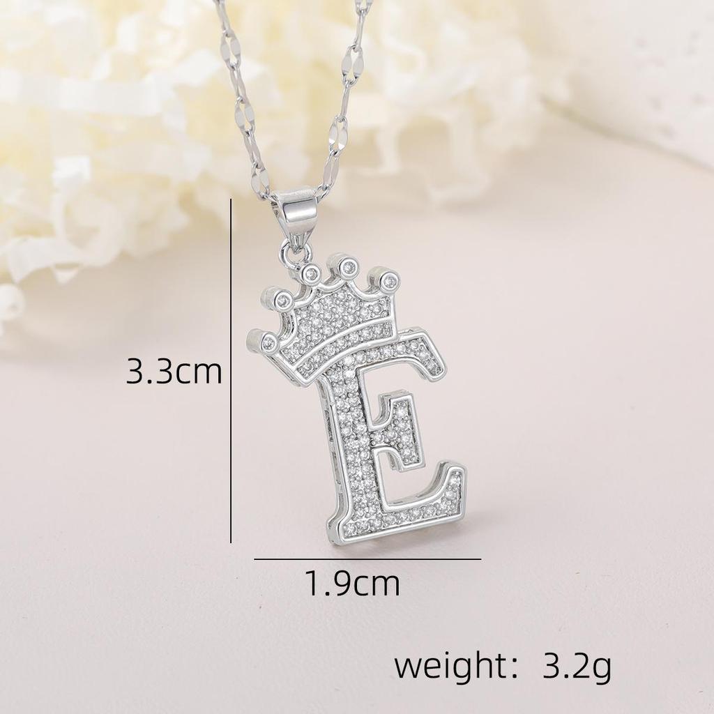 Copper Micro-Inlaid Zircon Crown Letter Pendant Necklace - Hip-Hop Silver Fashion
