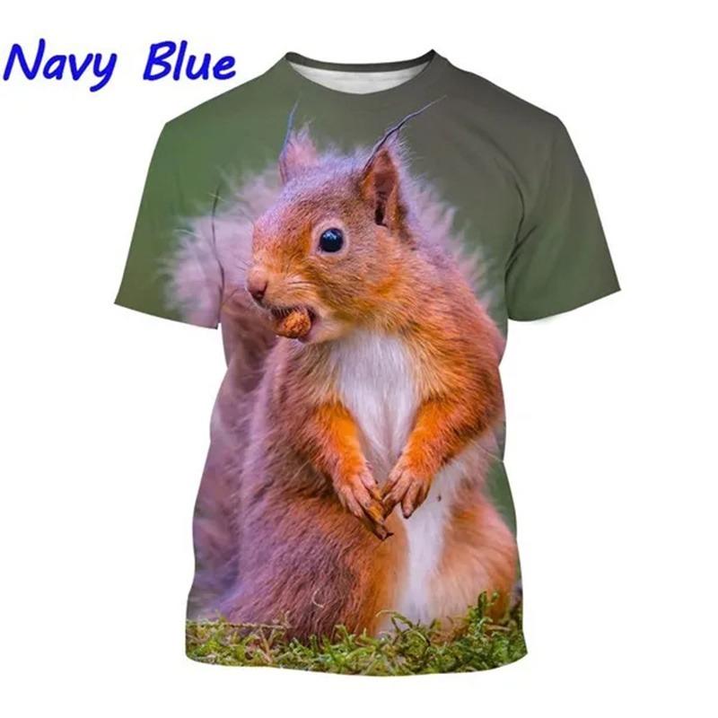 Summer Outdoor Squirrel 3D Printing T Shirt Men Cute Animal Squirrel Pattern Casual Streetwear Cool Short-sleeved Tops Tees