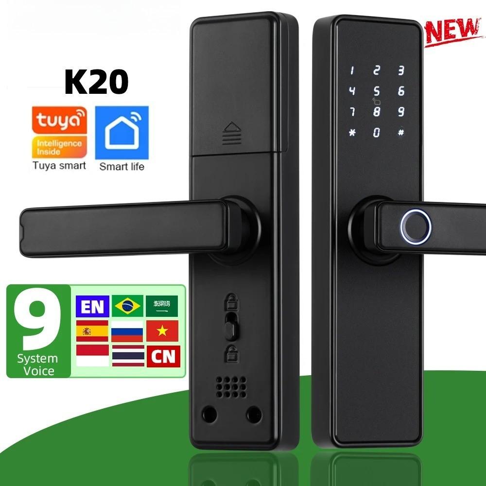 APP/IC Card/Password/ Key Unlock Biometric Fingerprint Door Lock K20 Household Smart Electronic Door Lock with Tuya