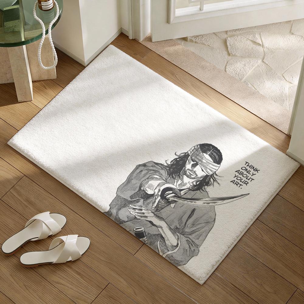 Classical Anime Vagabond Floor Mat Soft Flannel Non-Slip Door Mat - Thickened Rug for Living Room Home Decor