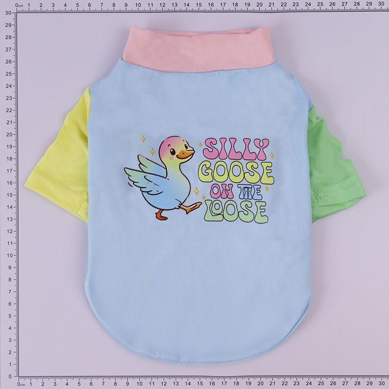 Pet Cat Multi-color Short-sleeved T-shirt with Dog Character Print for Stylish Outfit To Prevent Hair Loss