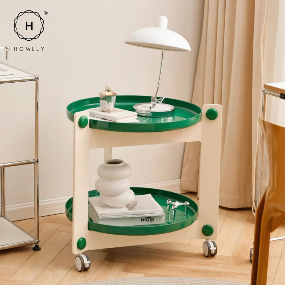 Homlly Lunii 2 Tiers Coffee Round Side Table With Rolling Wheels