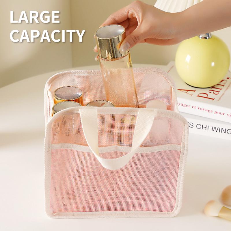 1 3Pcs Makeup Bag Mesh Handbag Portable Cosmetic Organizer Zipper Storage Pouch for Travel Purse and Lipstick