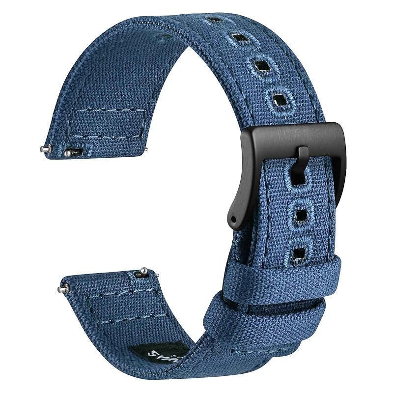 

[WOCCI] watch belt canvas 20mm watch band Embroidered cloth watch replacement strap Quick Release blue/black buckle