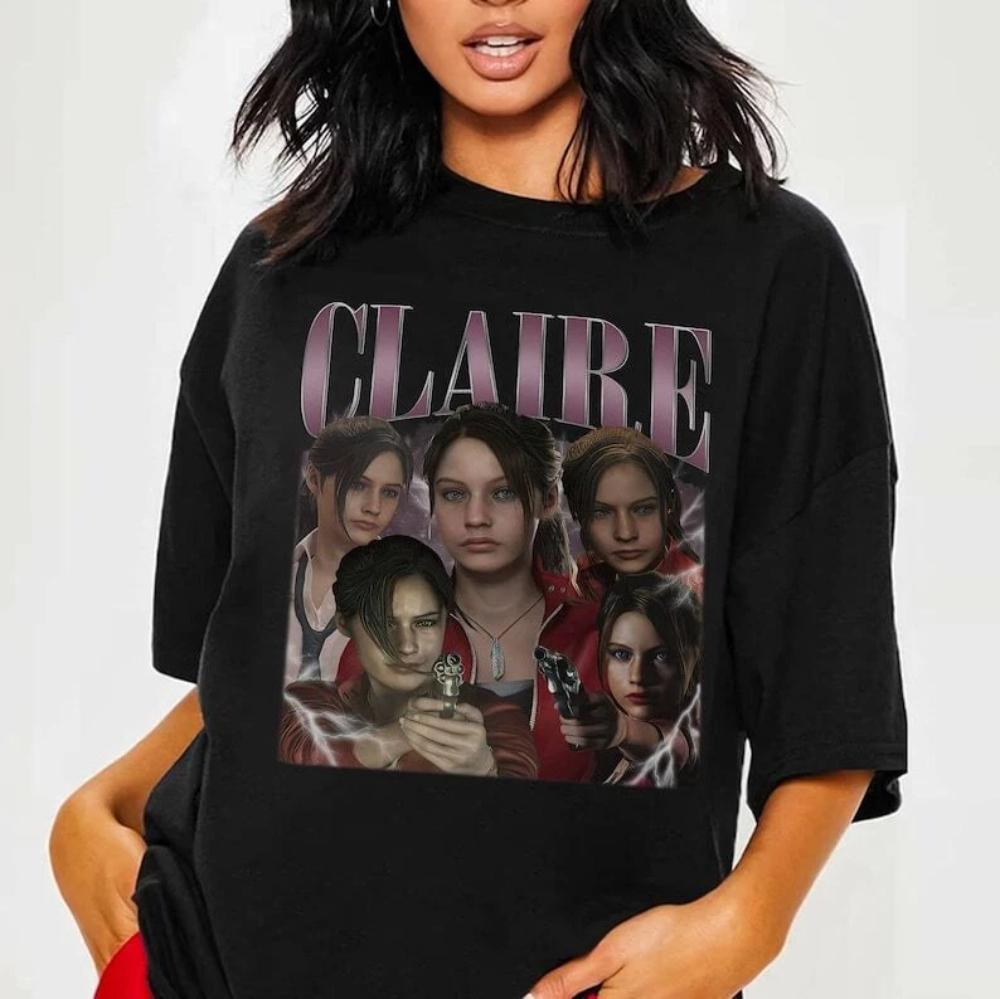 Vintage Claire Redfield Shirt Bootleg Claire Redfield Shirt Resident Evil Short Sleeve Womens Tshirts for AllSeason Unisex