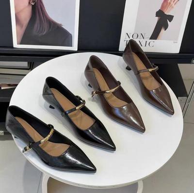2026 French Vintage Pointed Mary Jane Shoes for Women Spring Workwear High Heels Woman Stiletto Heels Office Leather Shoes