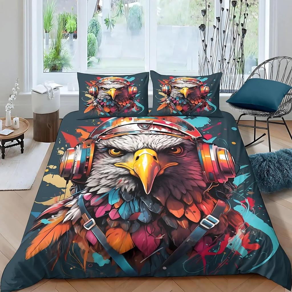 Eagle Duvet Cover Set Queen Size for Adults Animals Pattern Bedding Set Stylish Decorative Bird Comforter Cover
