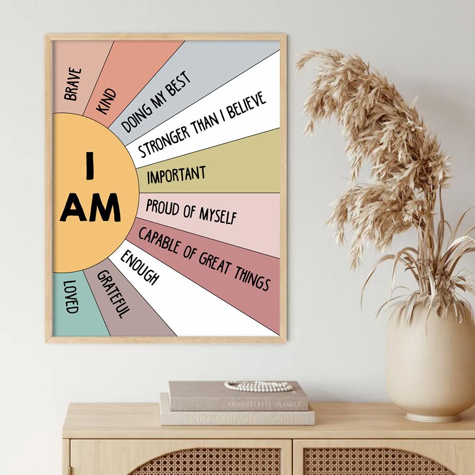 Educational Sun Colorful Positive Affirmation Quote Boho Poster Wall Art Canvas Painting Print Picture Kid Room
