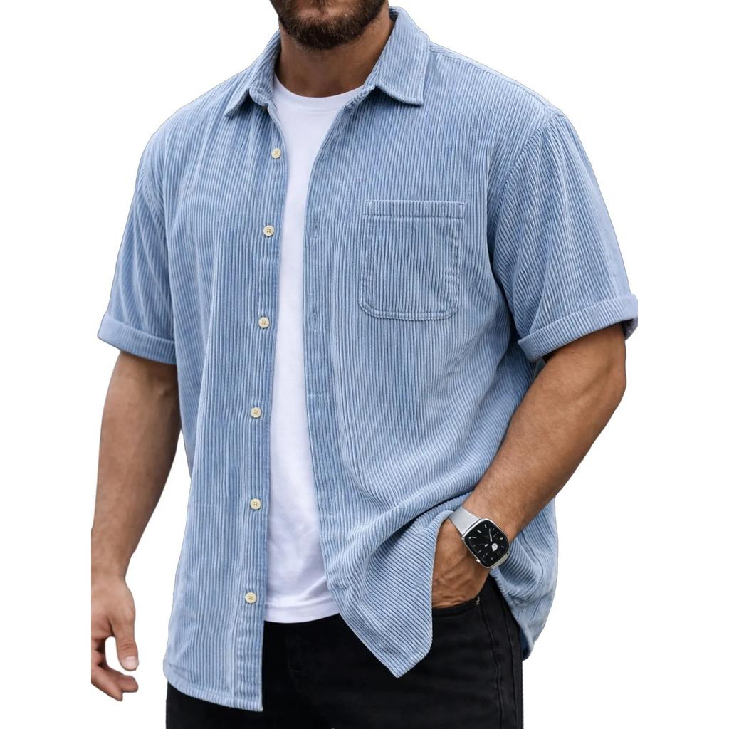 Men's Versatile Casual Corduroy Button-down Short-sleeved Shirt With Pockets