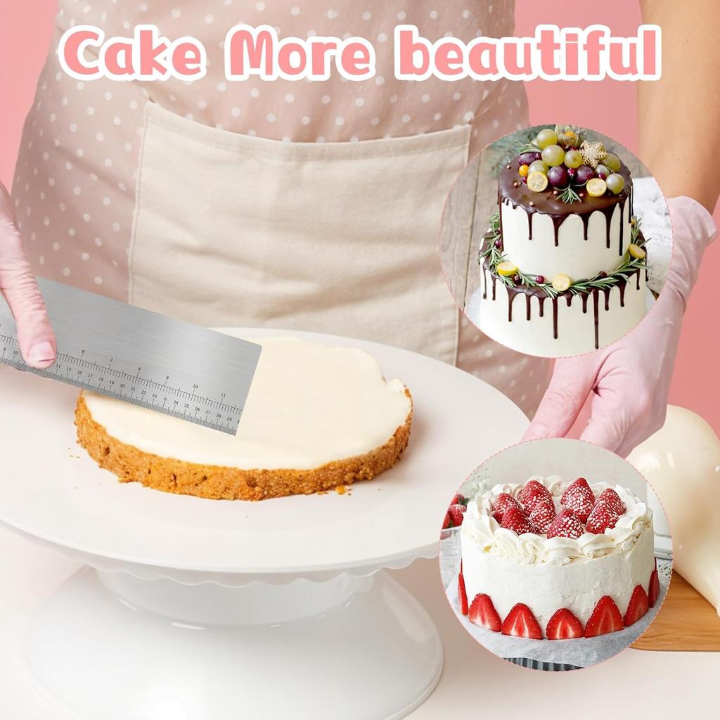 12 Inches Stainless Steel Cake Scraper Leveler and Smoother Metal Cake Scraper Frosting Smoother Baking Scraper Tool for Buttercream
