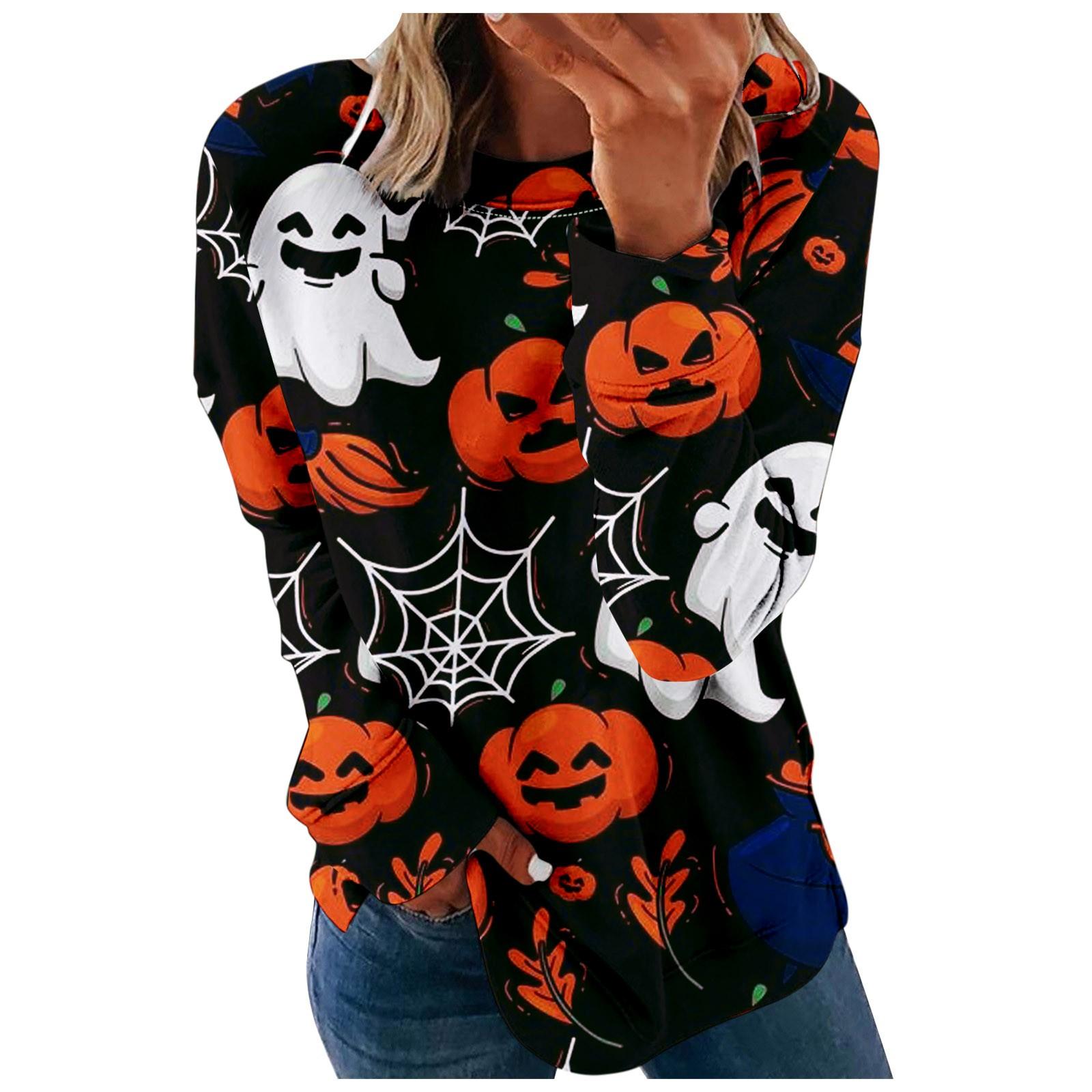 

(SU)Женский повседневный модный пуловер с круглым вырезом и длинным рукавом с принтом Хэллоуина 2022 года