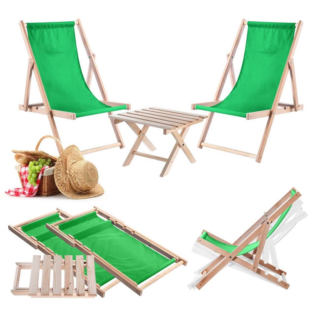 KADAX Set Couchtisch für Liegestühle Natur + 2 Holzliegen