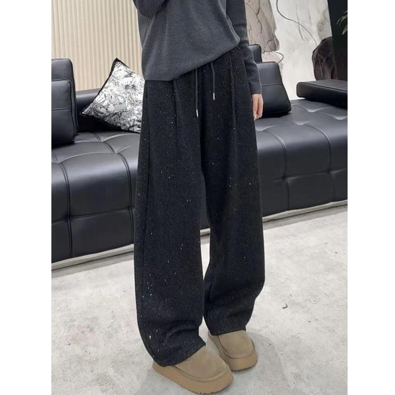 

European Galaxy Silver High-Waist Velvet Slim-Fit Curved Leg Trousers - Winter 2025 Collection Medium
