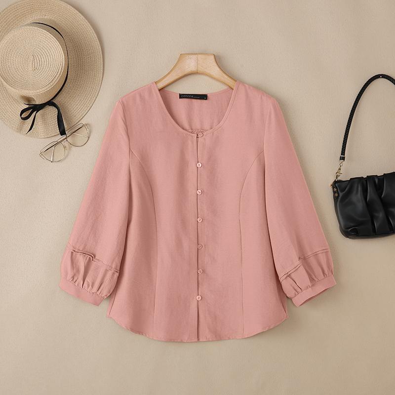 ZANZEA Women Casual Round Neck Solid Color 3/4 Sleeve Blouse