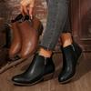 Bocanci Martin pentru Femei cu Vârf Ascuțit, Aspect Uzat, Cizme din Piele cu Toc Gros și Fermoar Lateral, Mărimi Mari, Pantofi de Toamnă-Iarnă