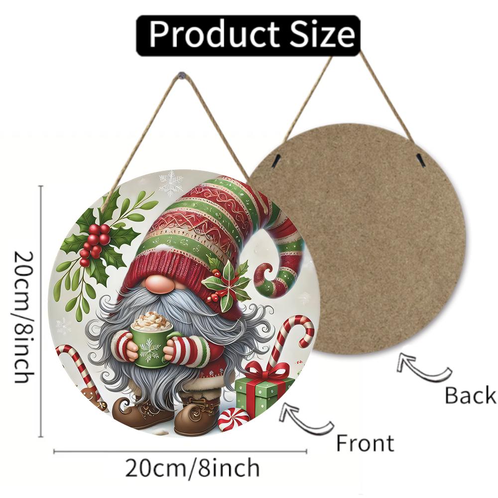 Christmas gnome pattern wooden wall sign, Round Wooden Hanging Plaque, festive holiday home decor, front door welcome ornament Xmas gifts