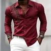 Men's High-quality Personalized Geometric Printed Long Sleeved Shirt with White Collar Shirt, Trendy Casual Men's Clothing