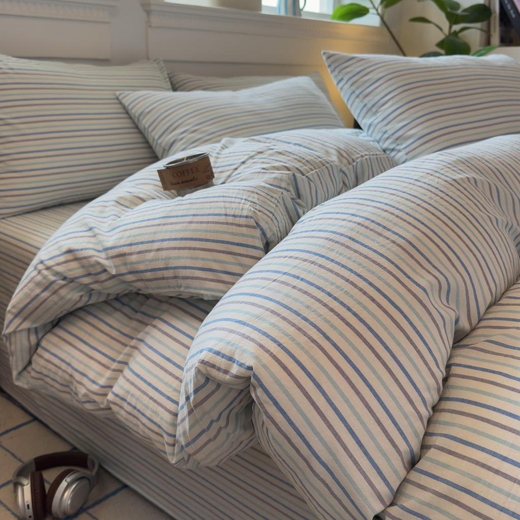 Sleepy Grid Cotton, Pure Cotton, Washed Cotton, Simple Striped Single Duvet Cover