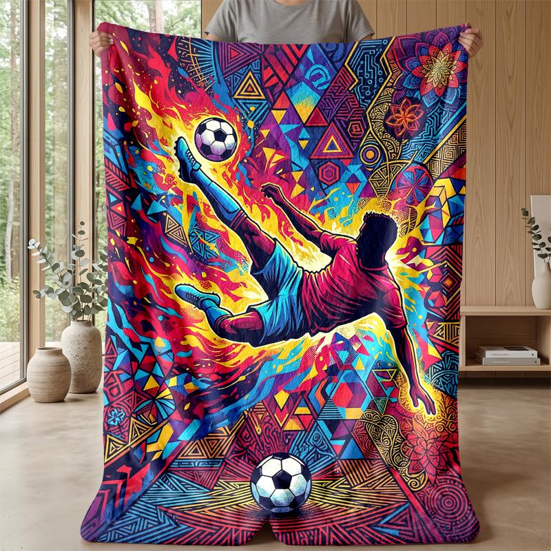 Soccer Passion In Flames Theme Blanket Lightweight Warm Flannel Blanket Decorative Throw Blanket for Home Decoration