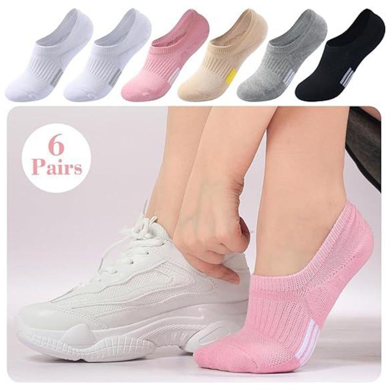 6 Pairs Invisible Trainer Socks for Women Men Breathable Ankle Length Low Cut Sneaker Boat Socks with Antislip Feature