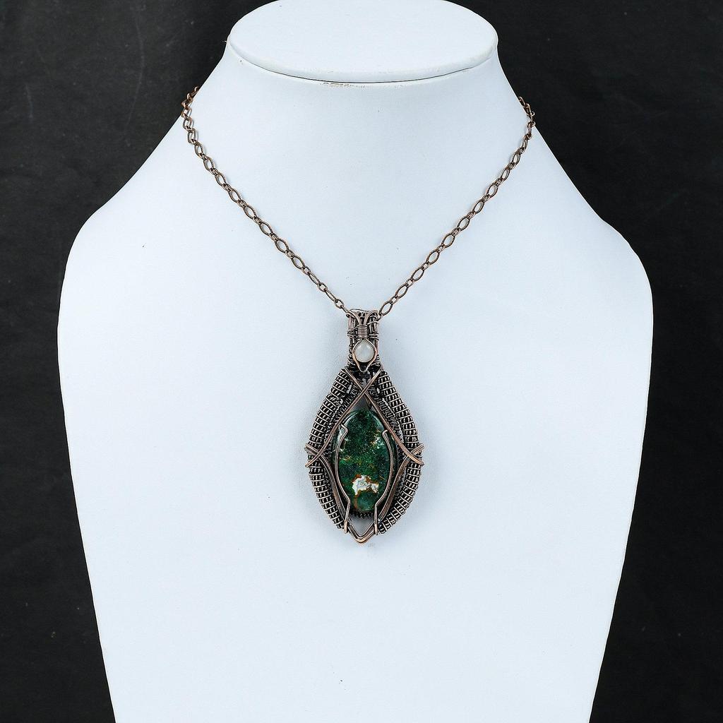 Cuprite Chrysocolla Pendant Gemstone Pendant Copper Wire Wrapped Pendant Copper Jewelry Handmade Pendant Rainbow Moonstone Pendant For Gift